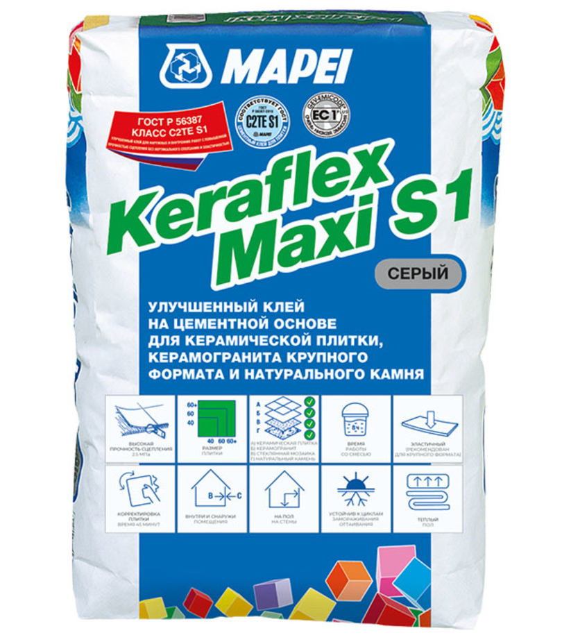 Клей для плитки и керамогранита Mapei Keraflex Maxi деформативный серый (класс С2) 25 кг